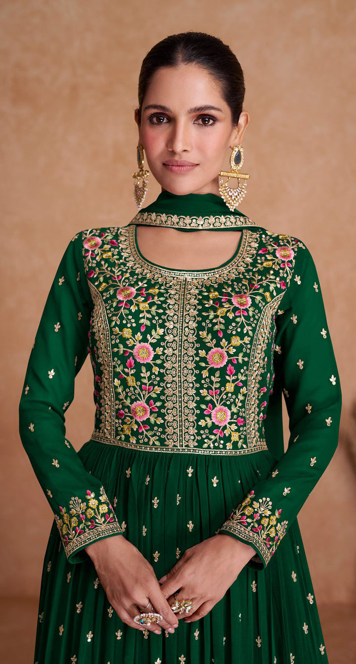 Elegant Green Blooming Georgette Indian Anarkali