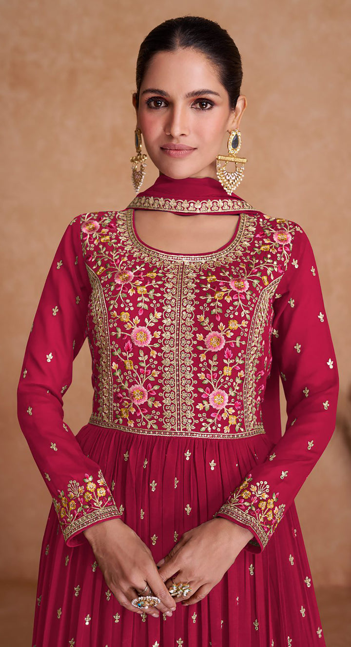 Radiant Pink Blooming Georgette Indian Anarkali