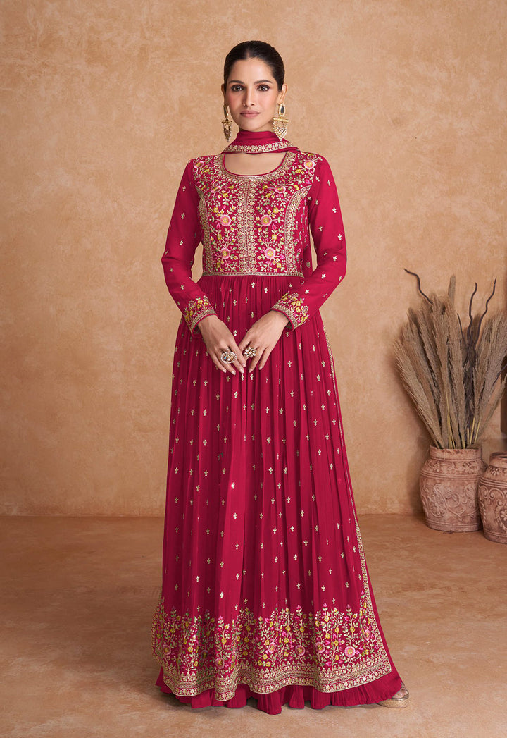 Radiant Pink Blooming Georgette Indian Anarkali