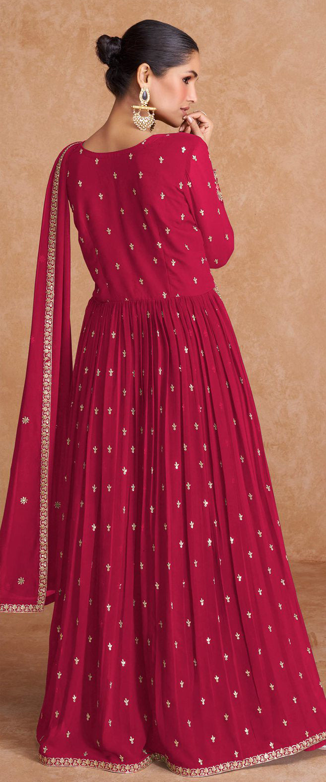 Radiant Pink Blooming Georgette Indian Anarkali