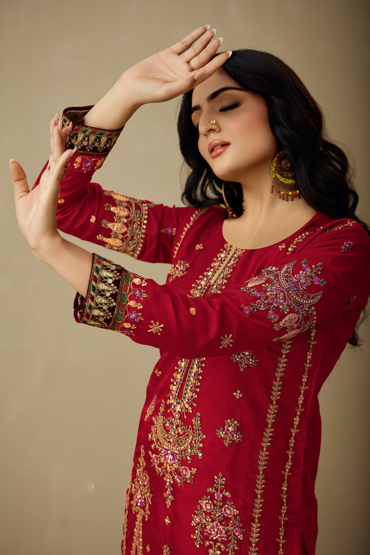 Elegant Red Organza Indian Salwar Kameez