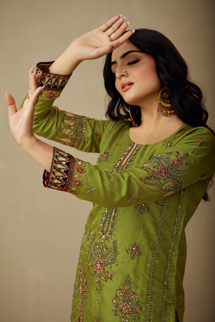 Graceful Green Organza Indian Salwar Kameez