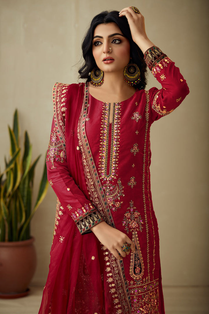 Elegant Red Organza Indian Salwar Kameez