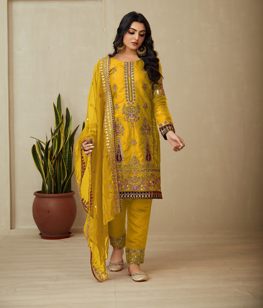 Radiant Yellow Organza Indian Salwar Kameez