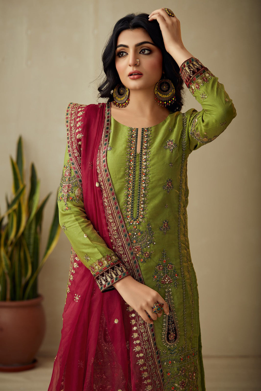 Graceful Green Organza Indian Salwar Kameez