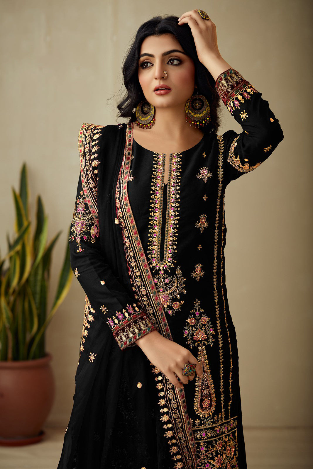 Timeless Black Organza Indian Salwar Kameez