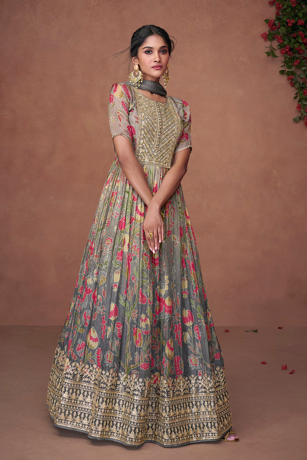 Grey Indian Anarkali Designer Anarkali