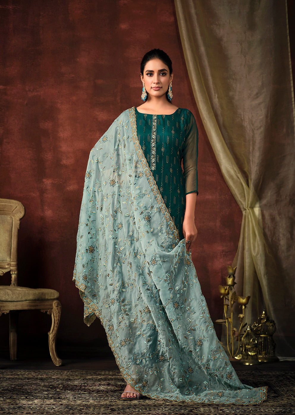 Designer Indian Salwar Kameez in Rama Green