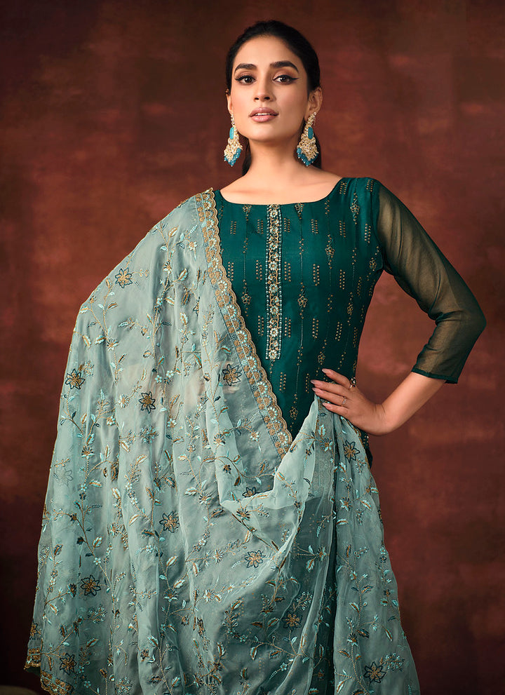 Designer Indian Salwar Kameez in Rama Green