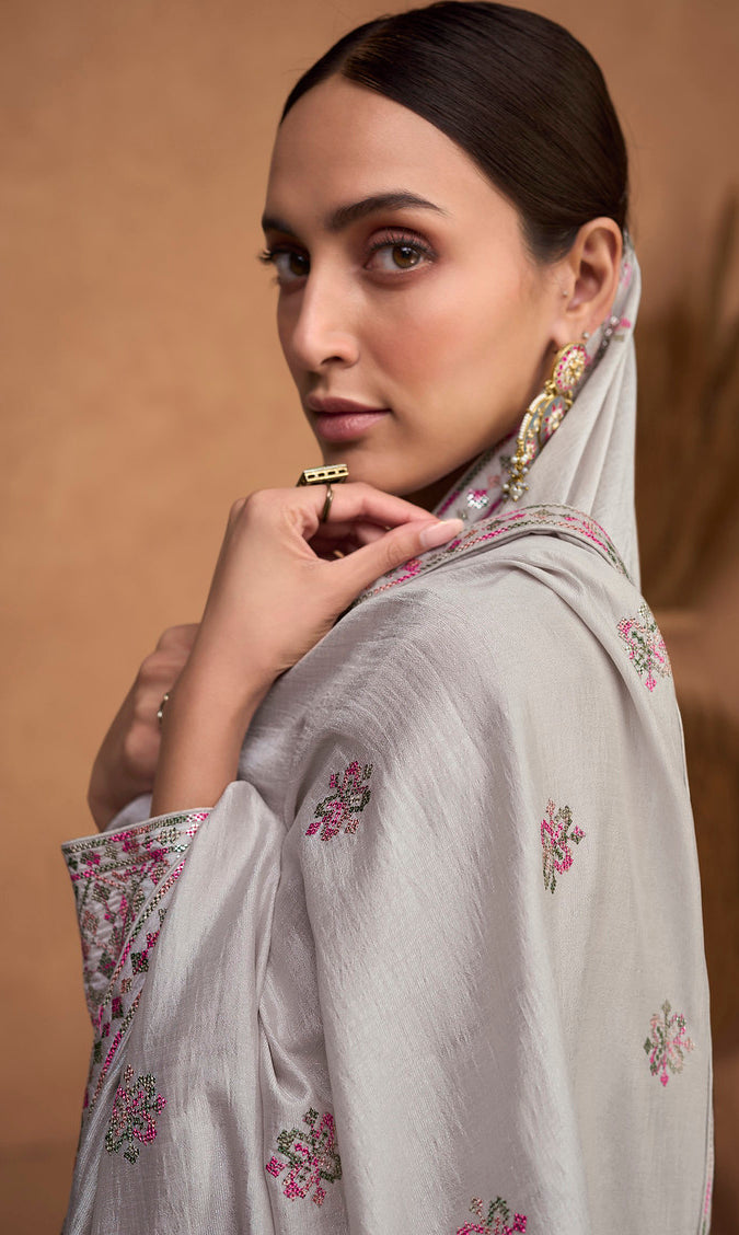 Elegance in Light Grey Designer Salwar Kameez