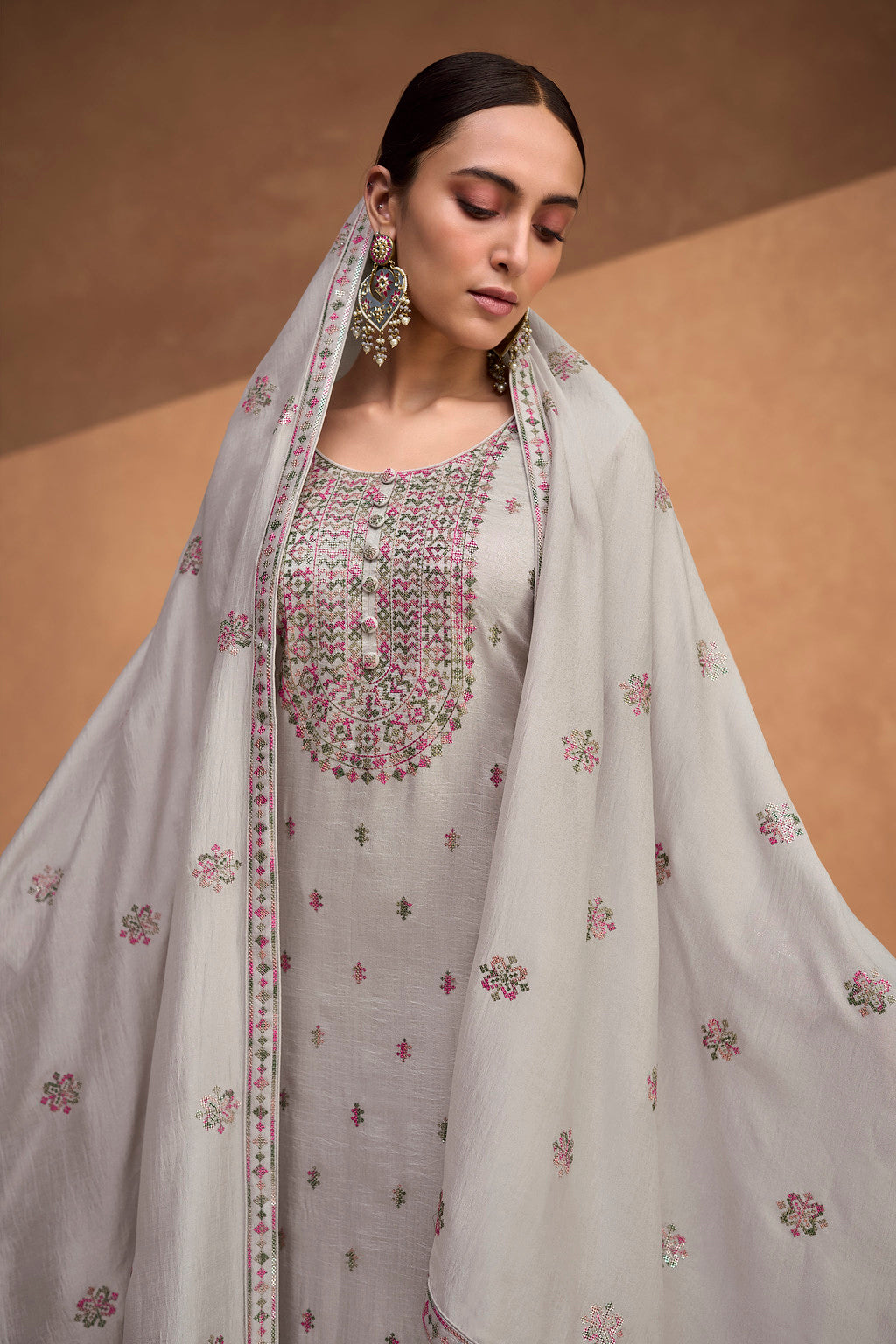 Elegance in Light Grey Designer Salwar Kameez