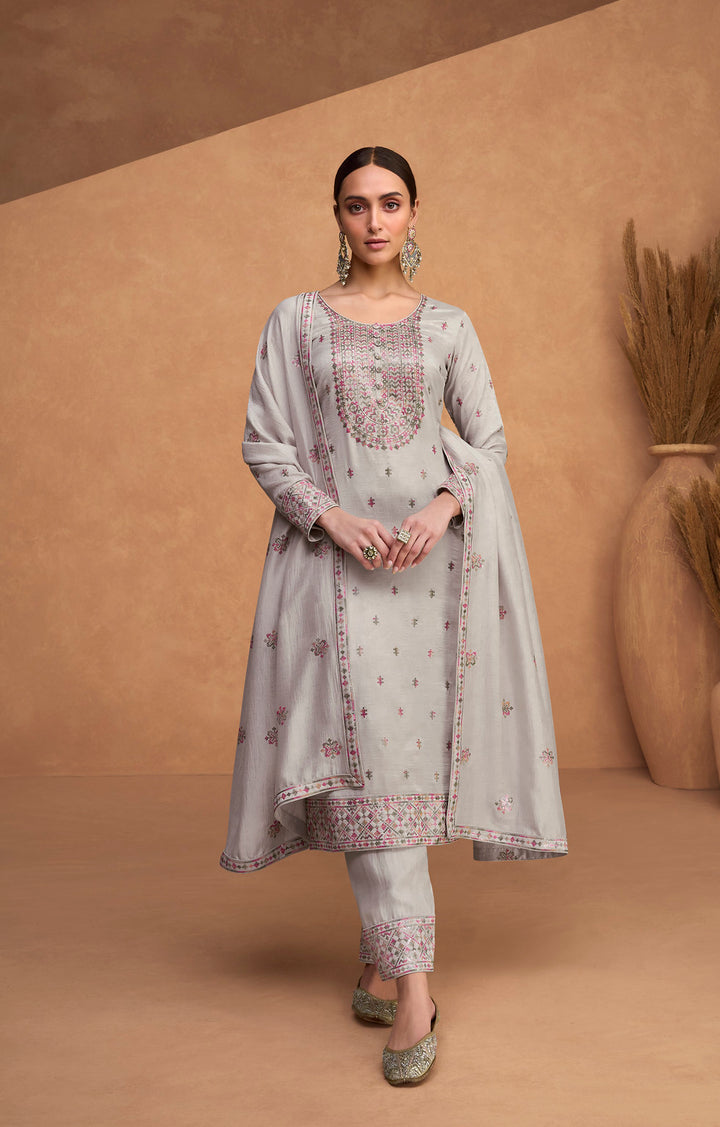 Elegance in Light Grey Designer Salwar Kameez