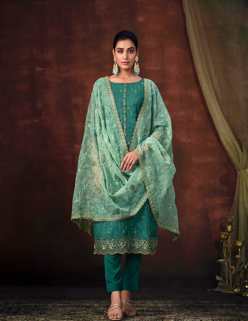 Designer Indian Salwar Kameez in Bottle Green