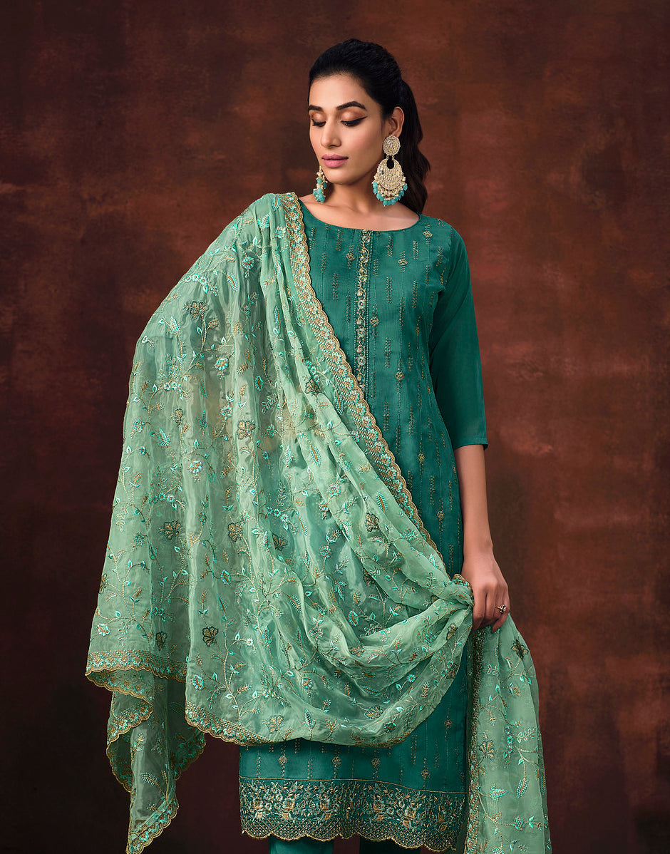 Designer Indian Salwar Kameez in Bottle Green