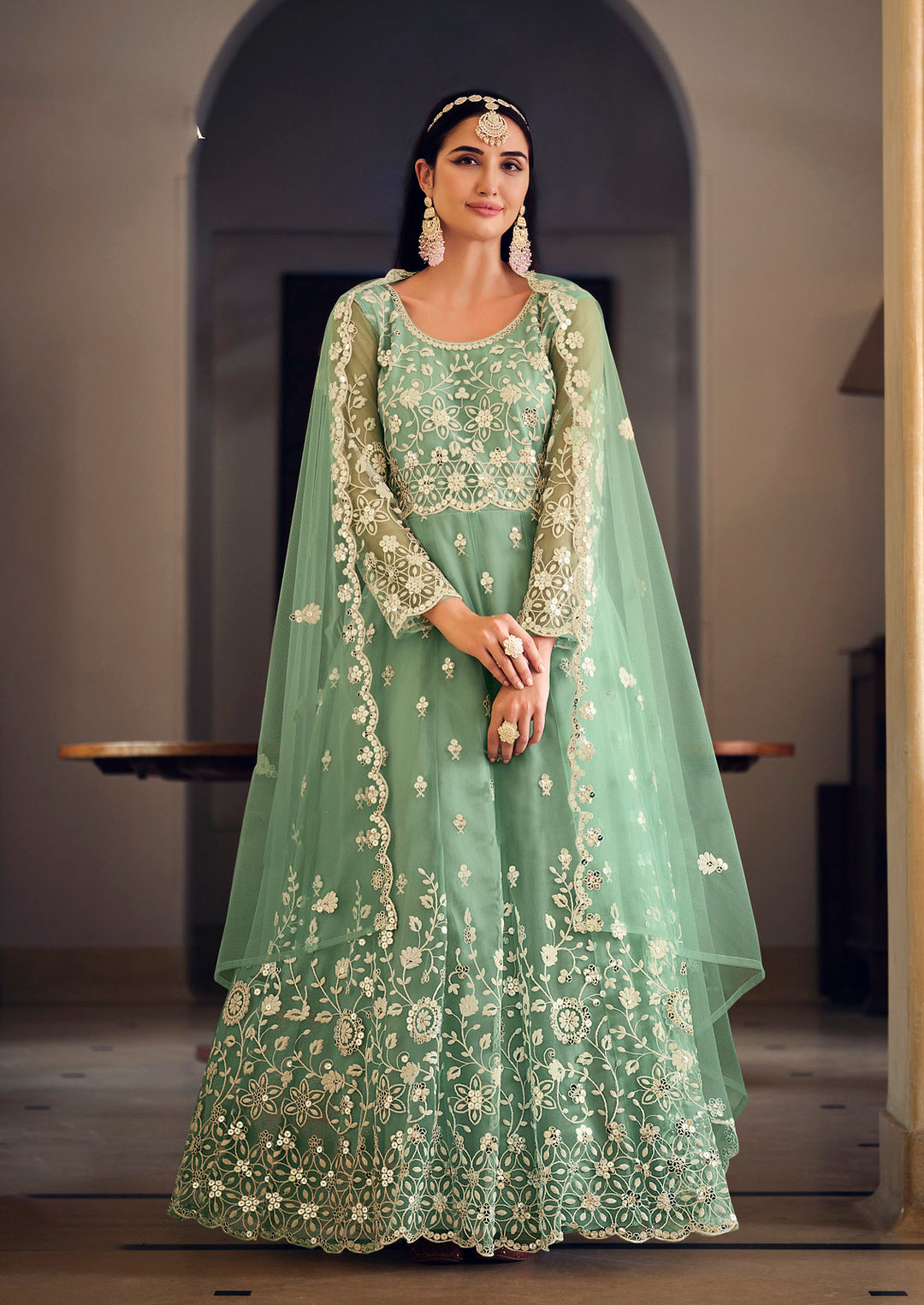 Elegant Light Green Designer Gown