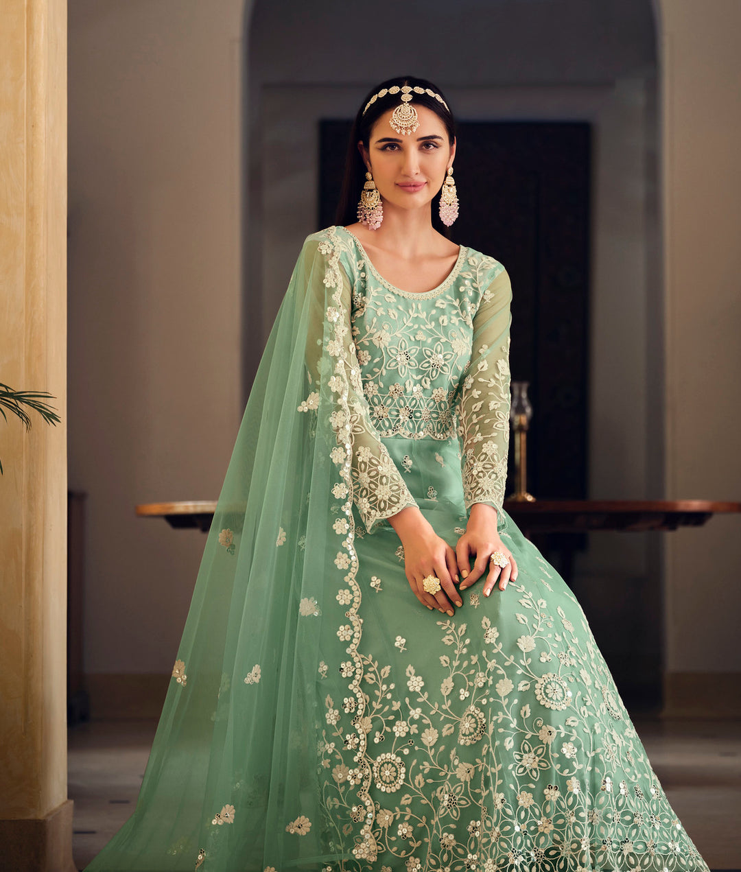 Elegant Light Green Designer Gown