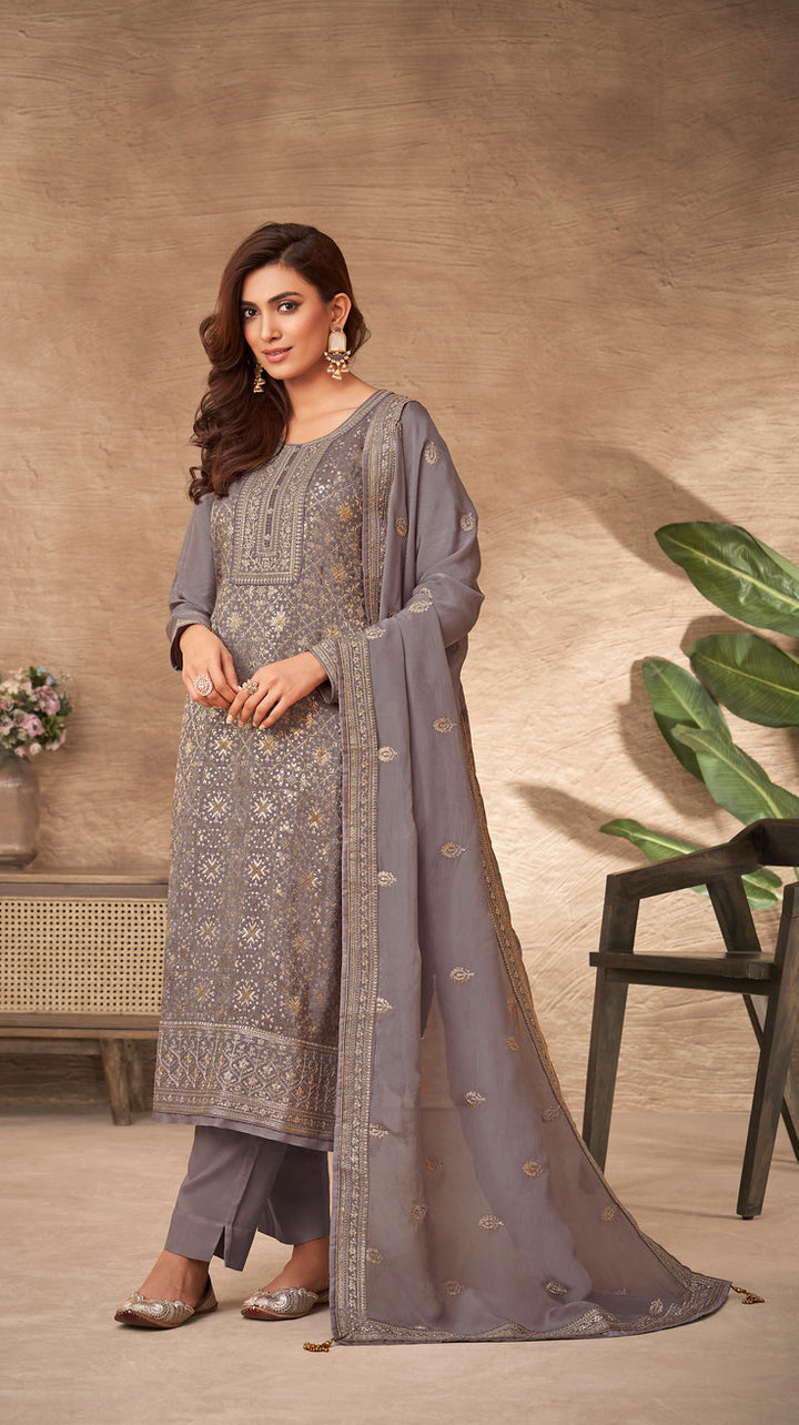 Elegance in Dark Grey Designer Salwar Kameez