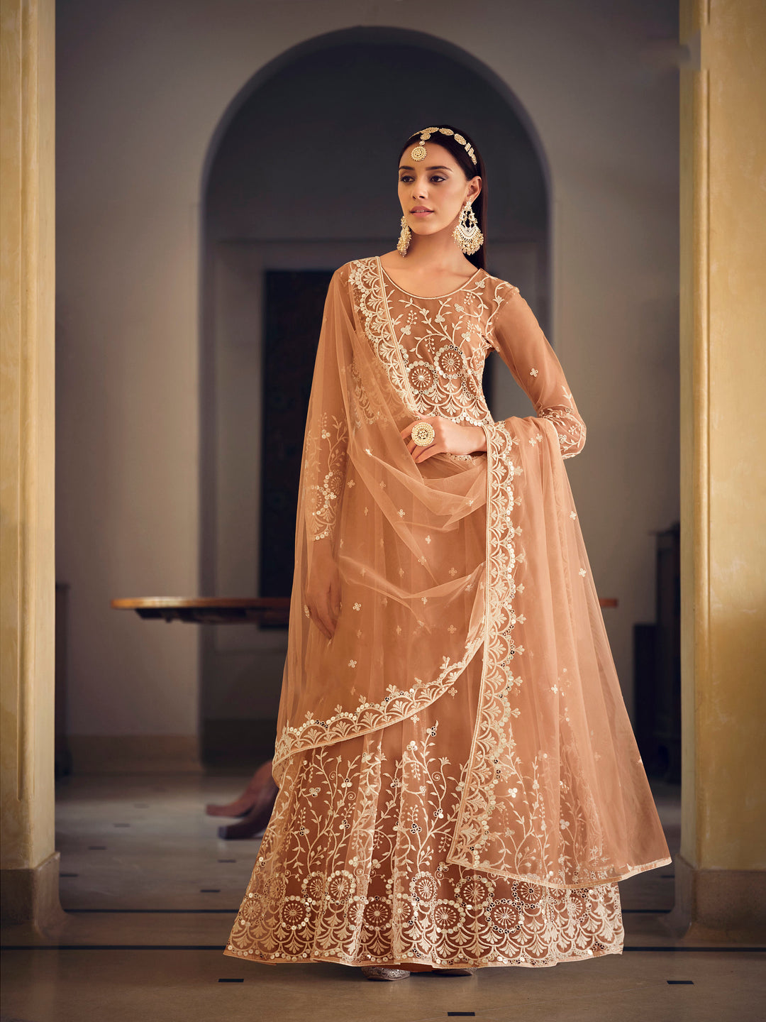 Elegant Light Brown Designer Gown