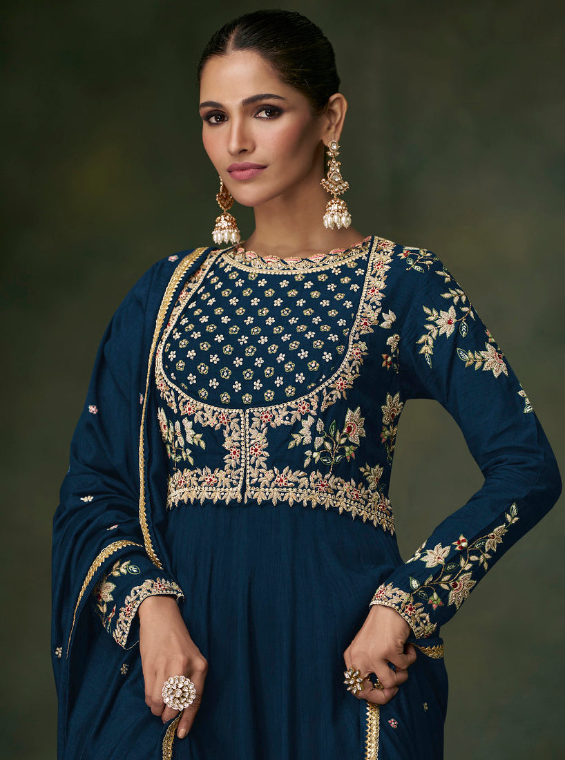 Elegance in Navy Blue Designer Anarkali Suit