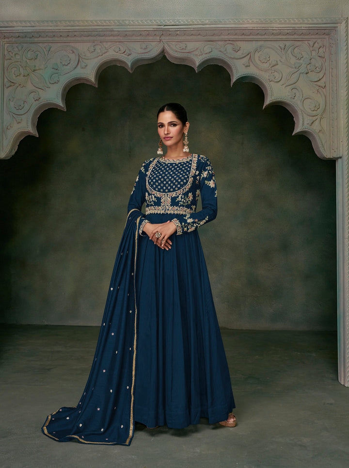 Elegance in Navy Blue Designer Anarkali Suit