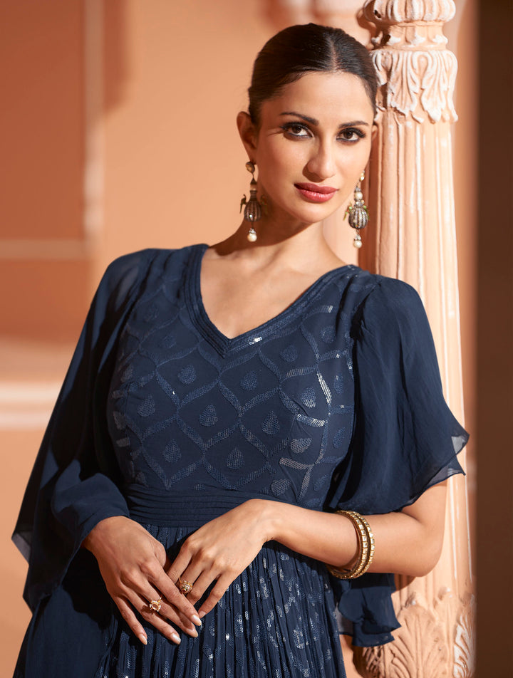 Elegance in Navy Blue Designer Anarkali Suit