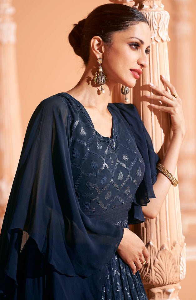 Elegance in Navy Blue Designer Anarkali Suit