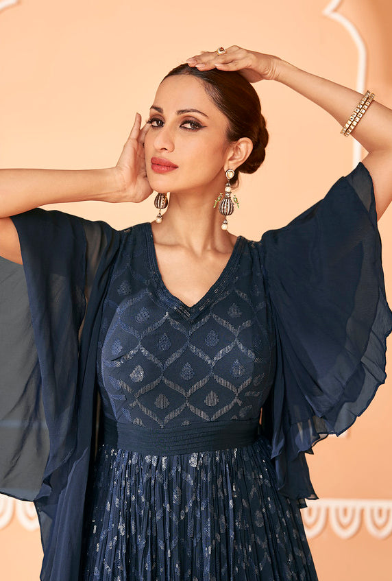 Elegance in Navy Blue Designer Anarkali Suit