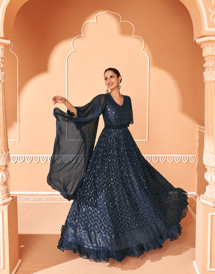 Elegance in Navy Blue Designer Anarkali Suit