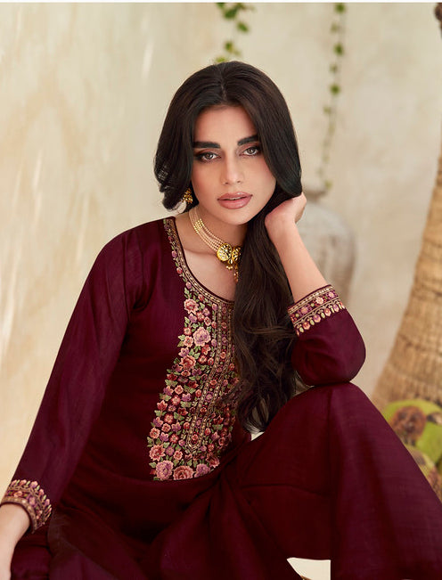 Elegance in Maroon Designer Salwar Kameez