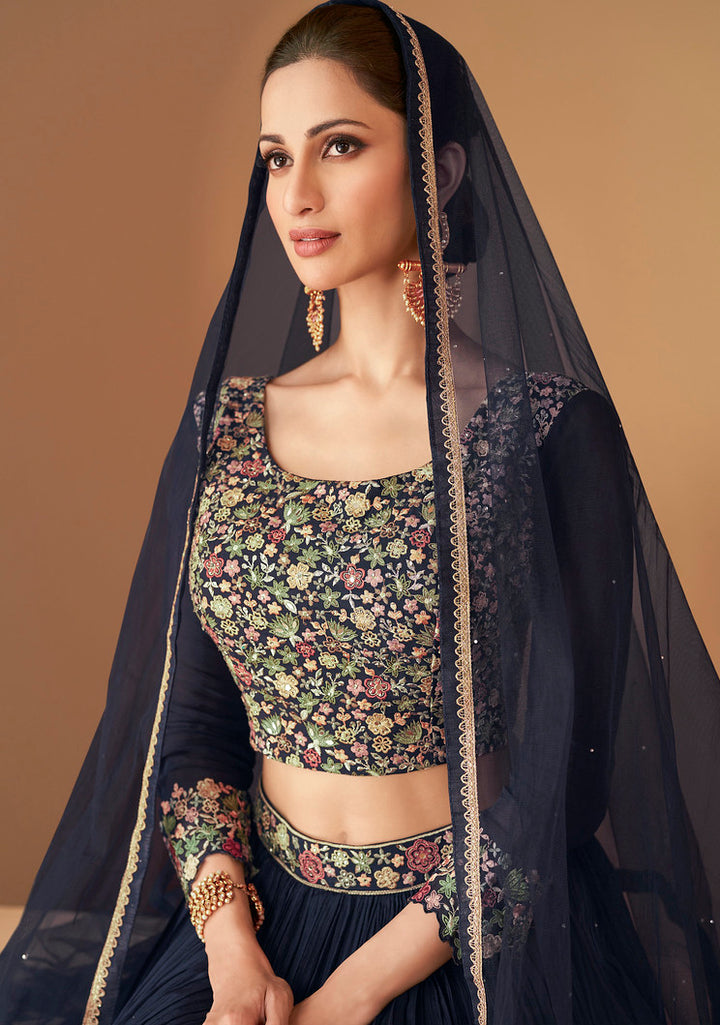 Classic Navy Blue Designer Lehenga Choli