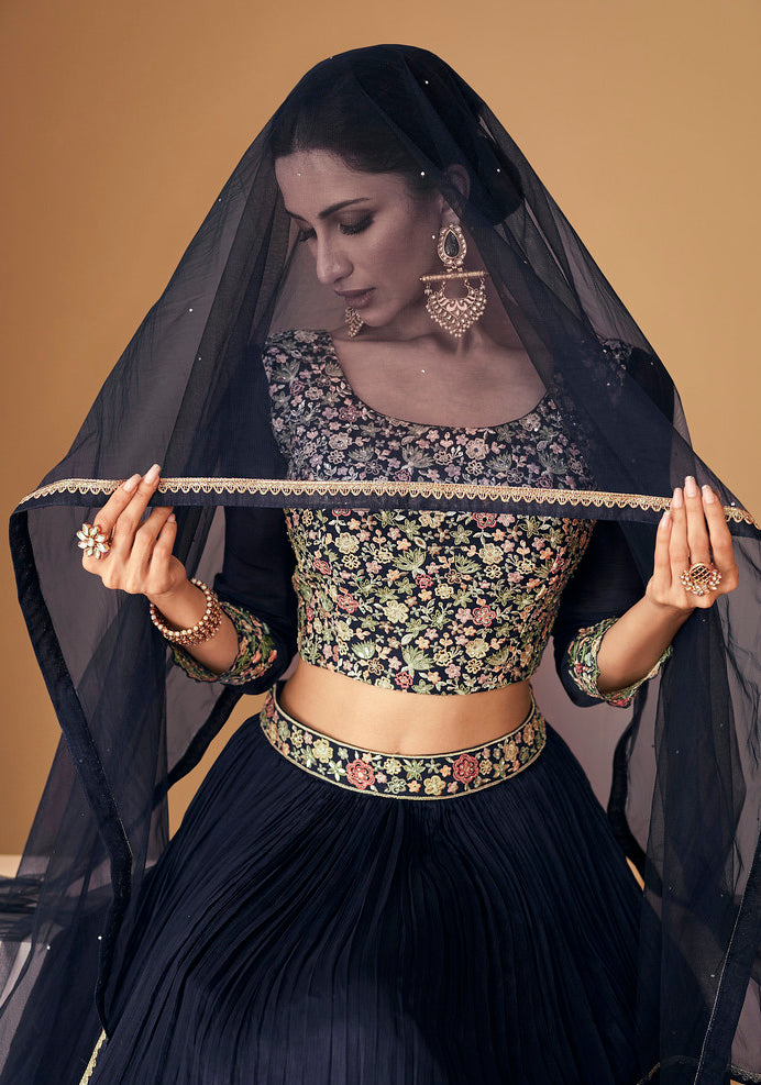 Classic Navy Blue Designer Lehenga Choli