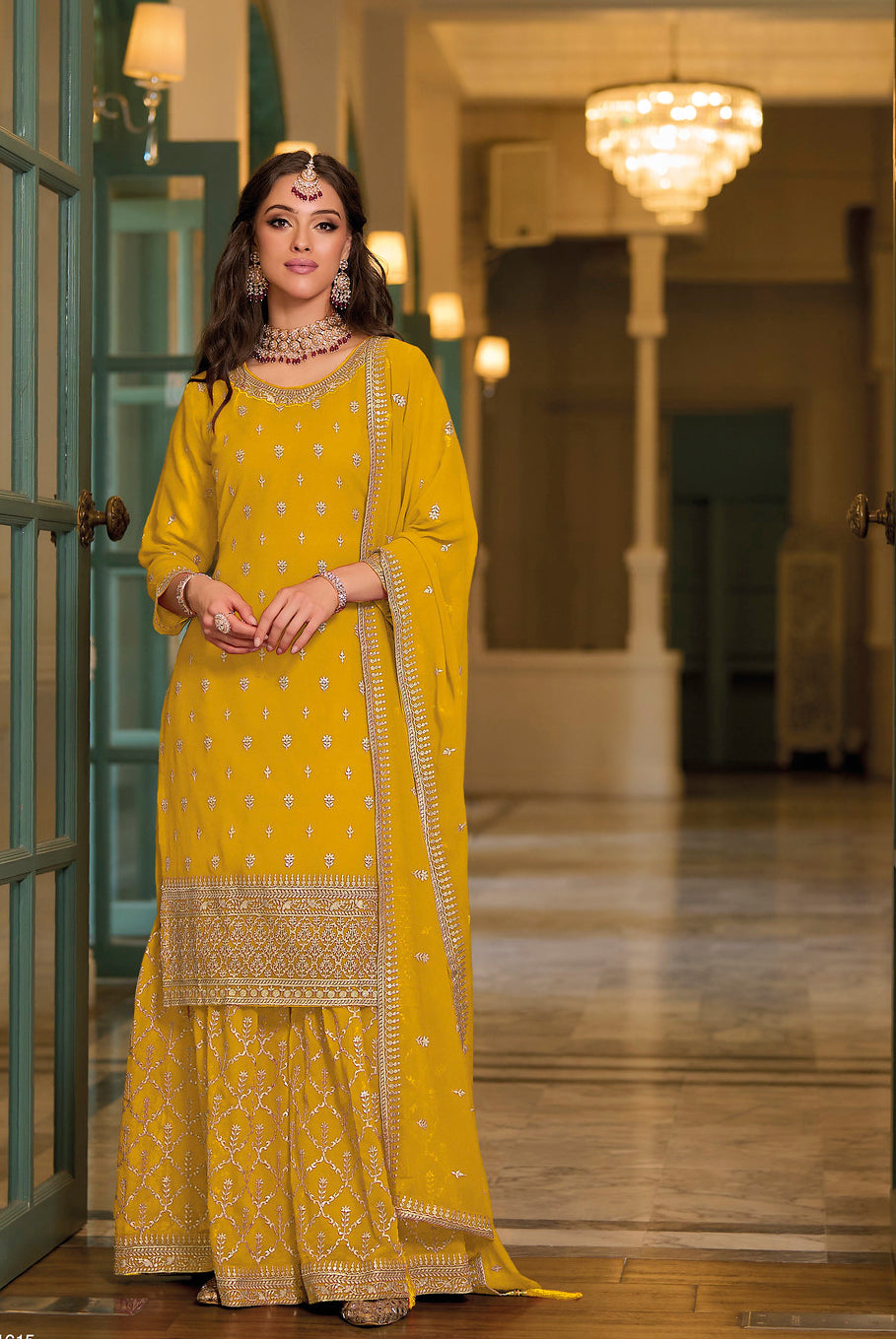 Readymade Designer Sharara in Yellow