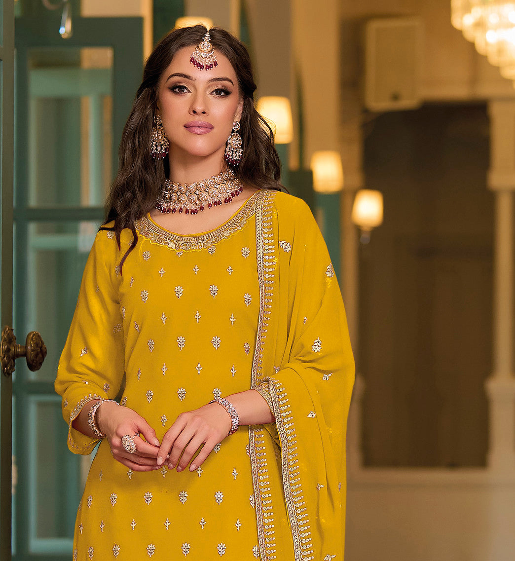 Readymade Designer Sharara in Yellow