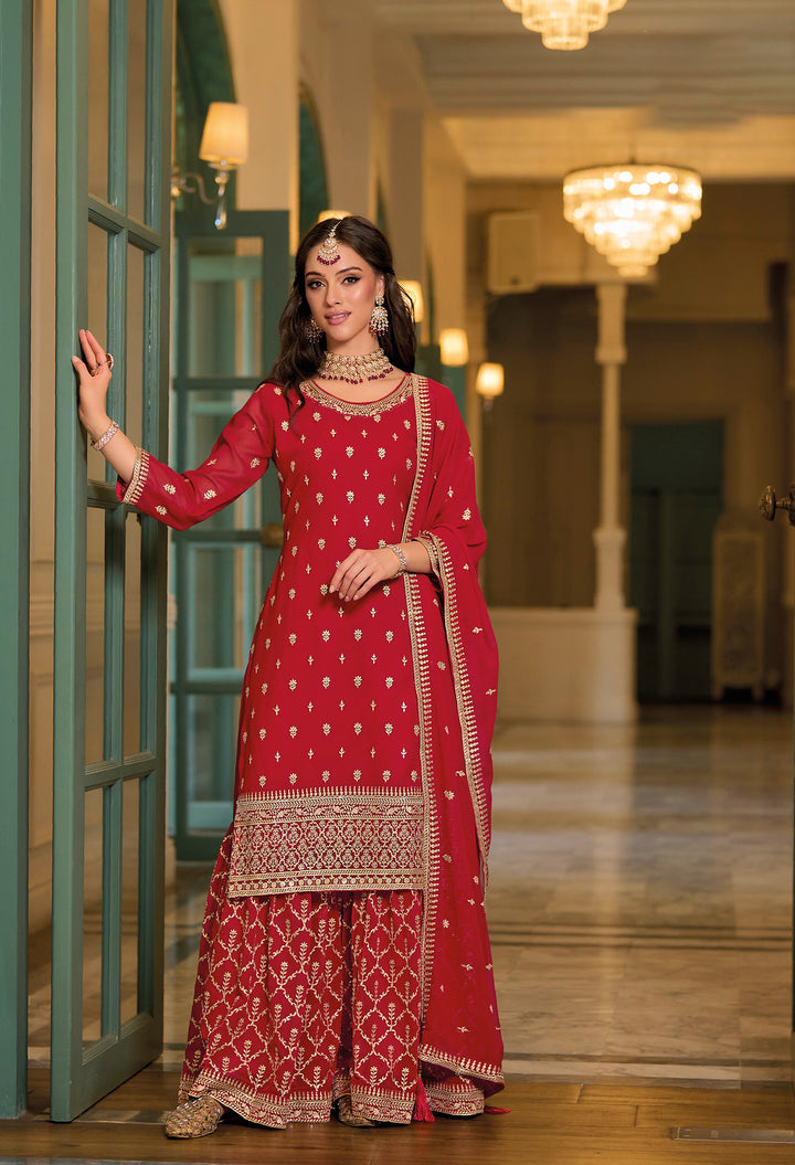 Readymade Designer Sharara in Red