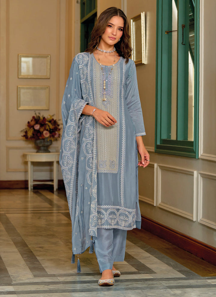 Readymade Designer Indian Salwar Kameez in Sky Blue