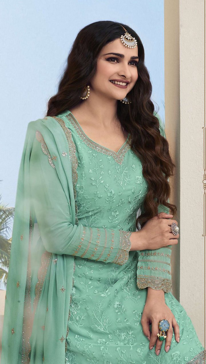 Readymade Designer Light Green Palazzo Salwar Kameez