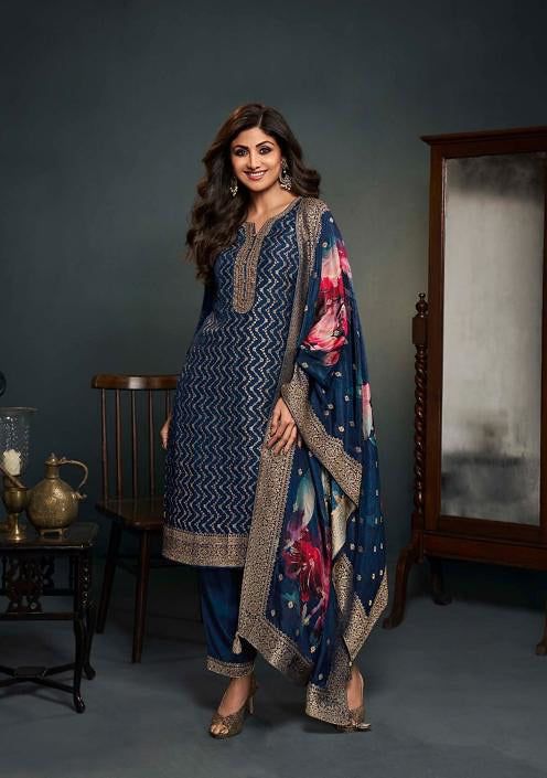 readymade Designer Salwar Kameez in Navy Blue