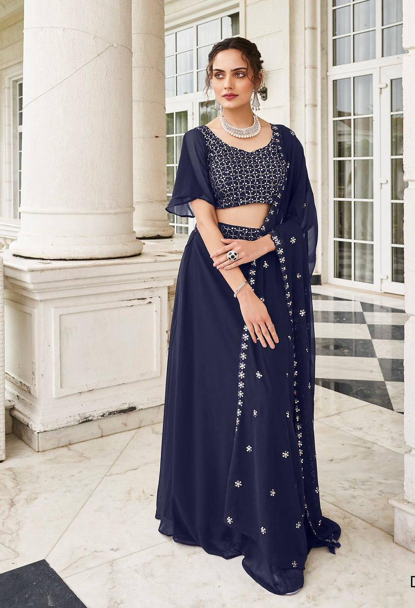 Readymade Navy Blue Designer Lehenga Choli