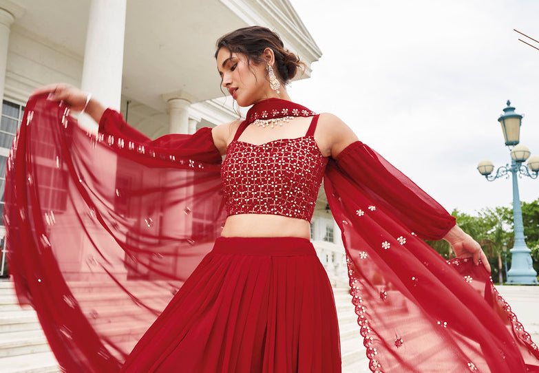 Readymade Radiant Red Designer Lehenga Choli