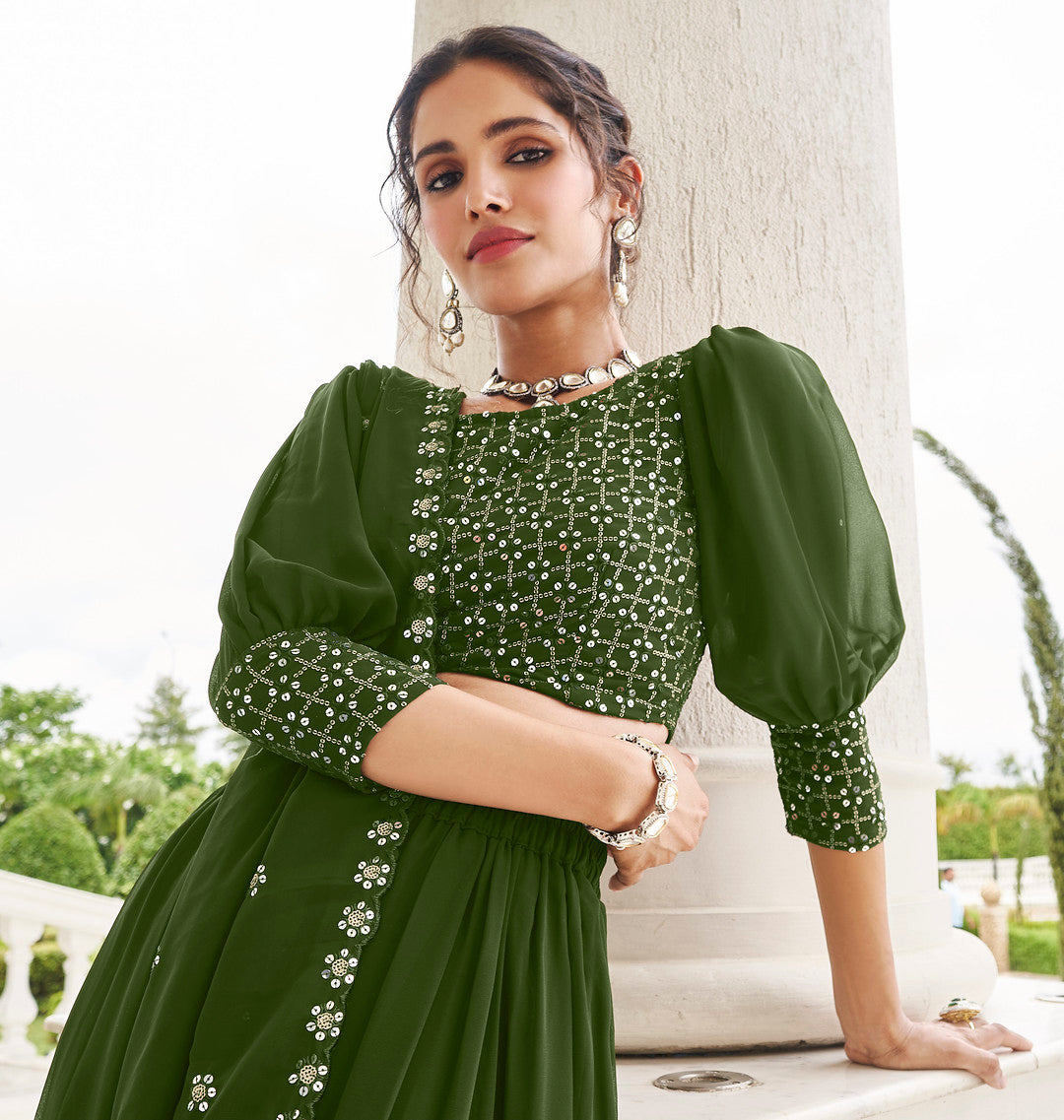 Readymade Stunning Green Designer Lehenga Choli