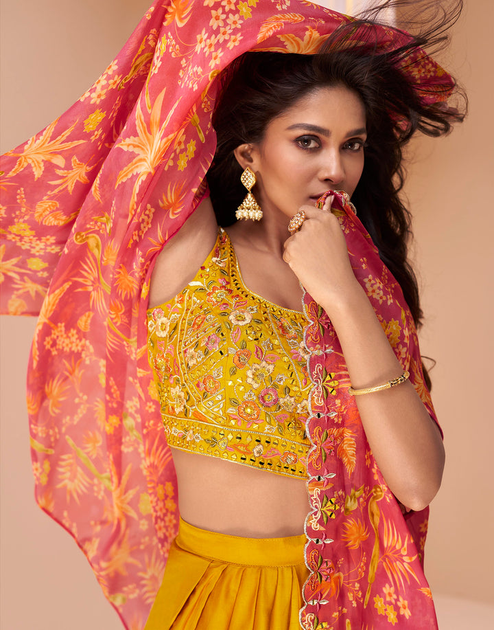 Radiant Yellow Indo-Western Crop Top and Dhoti Set