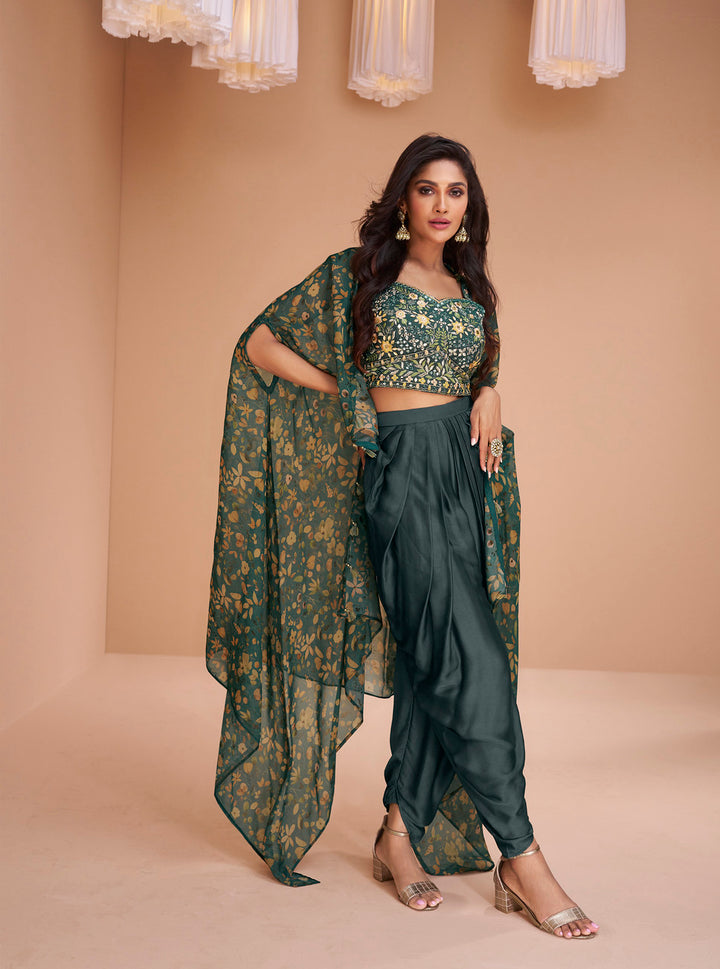 Elegant Grey Indo-Western Crop Top and Dhoti Set