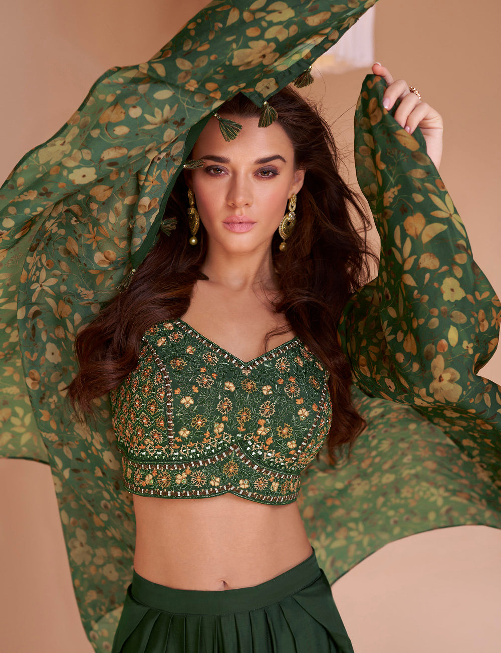 Graceful Green Indo-Western Crop Top and Dhoti Set