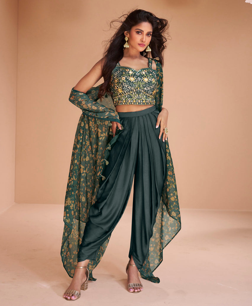 Elegant Grey Indo-Western Crop Top and Dhoti Set