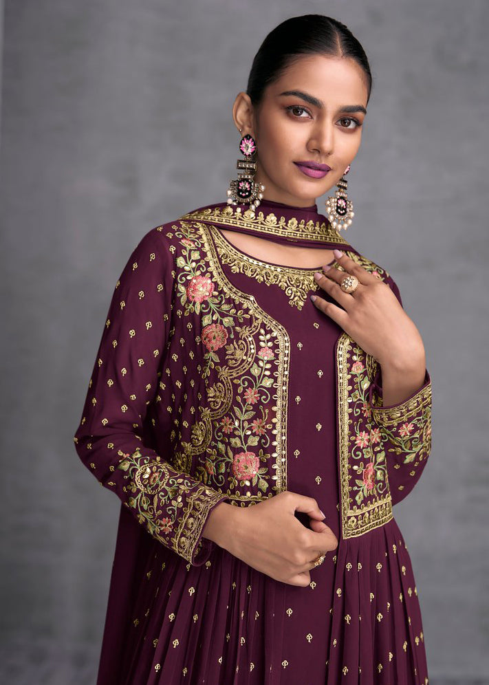 Readymade Wine Designer Salwar Kameez