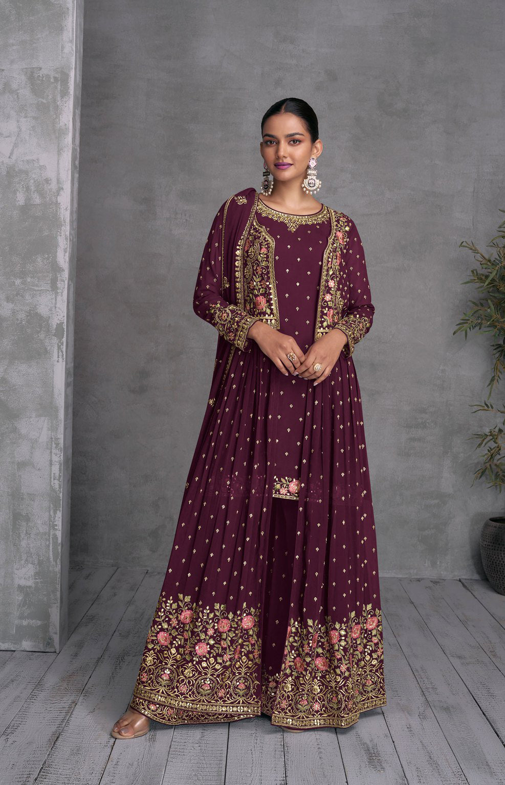 Readymade Wine Designer Salwar Kameez