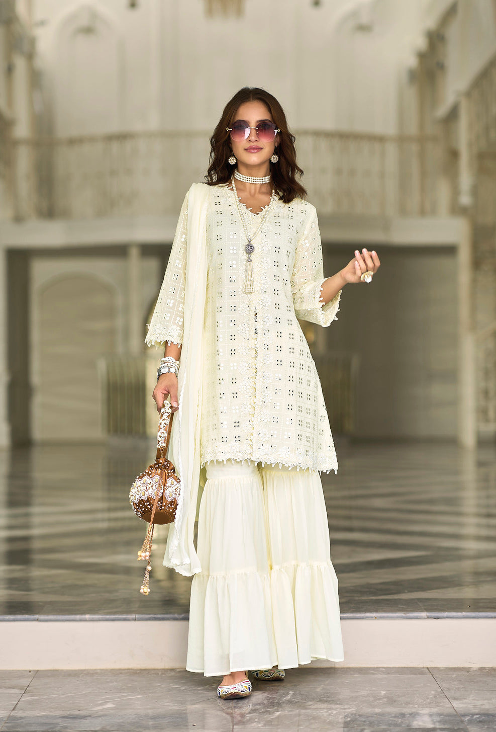 Pure White Sharara Salwar Kameez