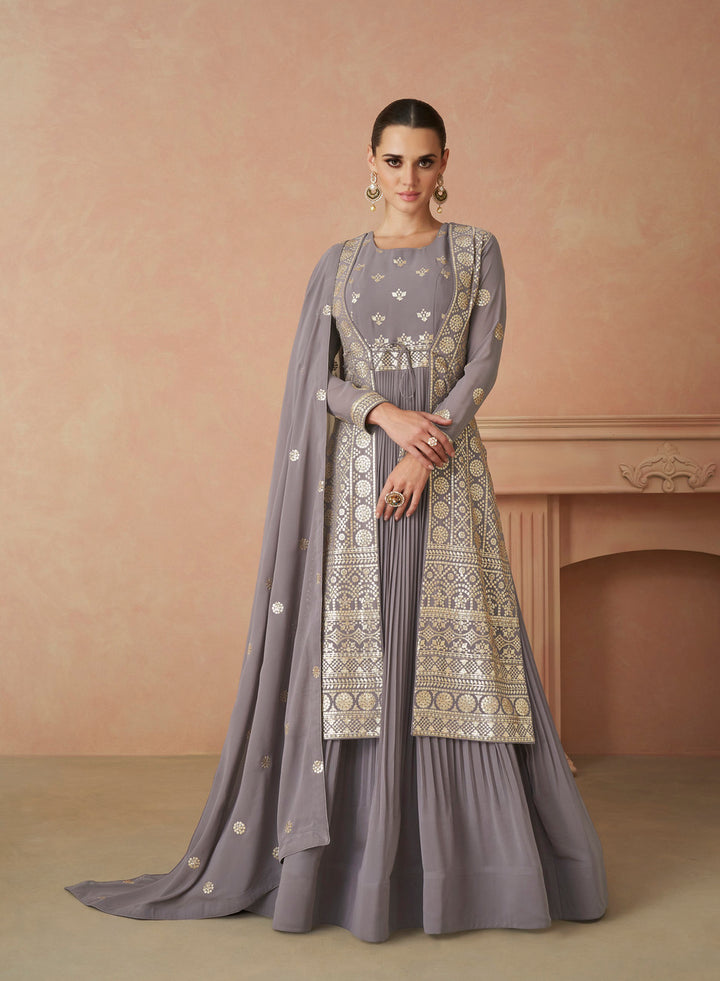 Readymade Designer Party Wear Anarkali Suit in Grey