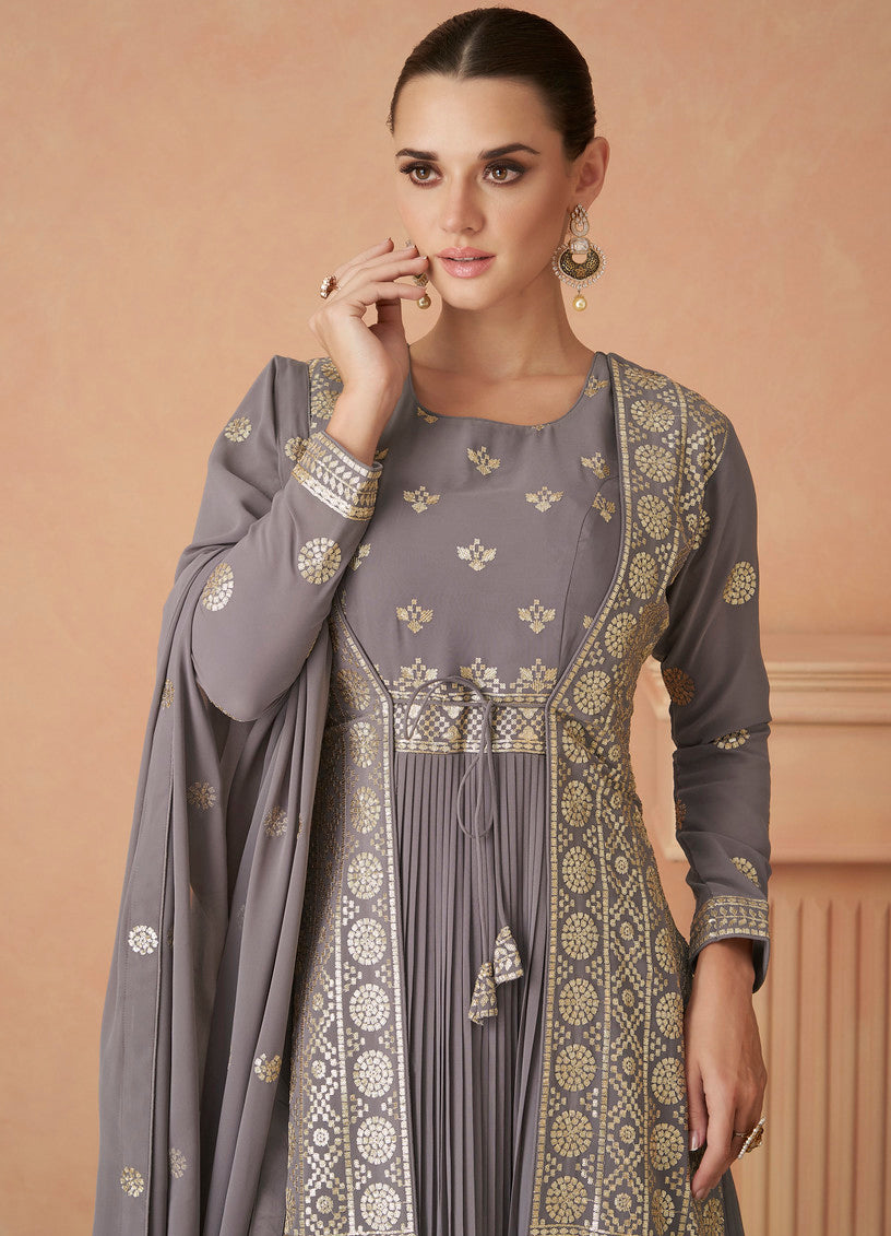 Readymade Designer Party Wear Anarkali Suit in Grey