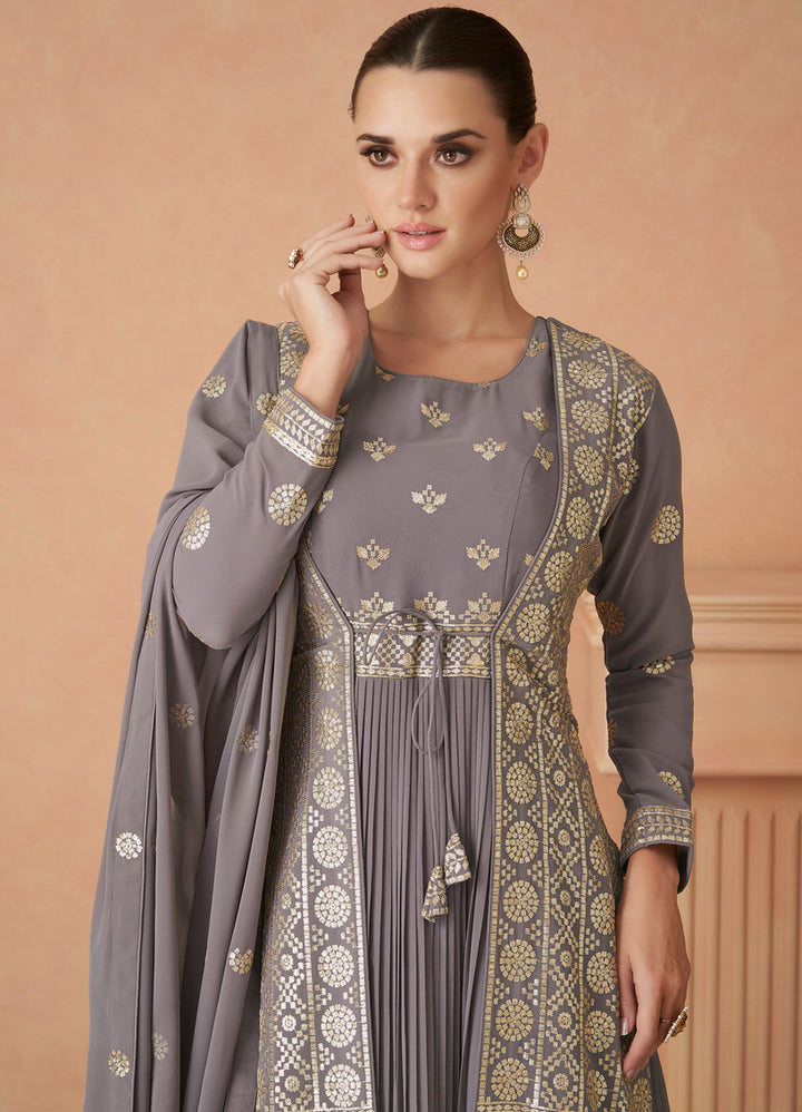 Readymade Designer Party Wear Anarkali Suit in Grey